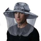 Mosquito Net Hat with Solar Powered Fan - 2 Solar & USB Fans Wide Brim Cooling Hat with Bug Netting, Adjustable Solar Fan Fishing Hat for Men Women Outdoor Hiking Camping Gardening Summer