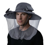 Mosquito Net Hat with Solar Powered Fan - 2 Solar & USB Fans Wide Brim Cooling Hat with Bug Netting, Adjustable Solar Fan Fishing Hat for Men Women Outdoor Hiking Camping Gardening Summer