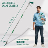50" Collapsible Snake Grabber, 3-Section Foldable Snake Tongs, Stainless Steel Portable Rattle Snake Catcher Grabber, Snake Handling Tools Catching Pole with Lock, Wide Jaw, Non-Slip Handle