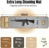 IC ICLOVER Extra Large Gun Cleaning Mat, for Long Gun Rifle Shotgun Pistol, 66"×16", Soft Felt & 1000D Canvas, with PVC Zipper Pockets, Roll-up with Handle & Shoulder Strap, Portable Gun Workbench Pad