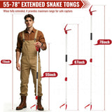 55-78" Extended Snake Tongs, Extra Long Telescopic Snake Grabber Tool, Aluminum Heavy Duty Rattle Snake Catcher Handling Tools, Professional Grabber with Lock, Non-Slip Handle & Wide Jaw