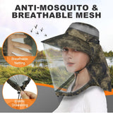 Mosquito Head Net Hat, Wide Brim Bug Netting Hat with Neck Flap UV Protection,Breathable Mosquito Mesh Sun Hat Adjustable Drawstring for Men Women Outdoor Fishing Gardening Hiking Camping Safari