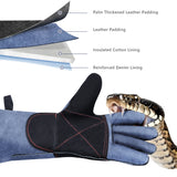 Animal Handling Gloves-IC ICLOVER Snake Bite Proof Gloves Kevlar Reinforced Leather Padding Palm & Fingers for Snake Reptile Bird Handling Cat Dog Training, Anti Bite Animal Protection Gloves -16INCH/14INCH
