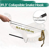 IC ICLOVER Collapsible Snake Hook Extend to 39.3 inch for Catching, Controlling, or Moving Snakes, Telescoping Pocket Retractable Stainless Steel Reptile Hook with Non-Slip Handle for Small Pet Snake